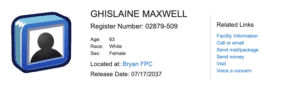 Ghislaine Maxwell Prison Locator